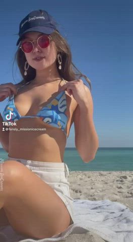 Beach Bikini Exhibitionism Exhibitionist Micro Bikini Outdoor Public TikTok topless Porn GIF