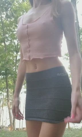 Flashing NSFW No Face Outdoor Public pussy teen breasts Upskirt Porn GIF