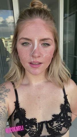 blonde Facial Green Eyes Porn GIF