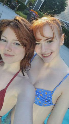 Pale Public redhead Shower Sister Step-Sister Swimsuit teen Twins Porn GIF