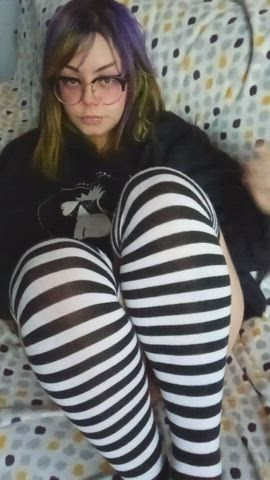 Glasses Goth bushy bushy twat Knee High Socks pussy twat Spread Socks Porn GIF