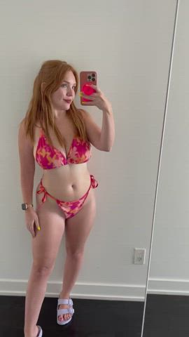 monstrous boobies Bikini Natural breasts petite redhead titties Porn GIF