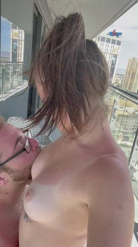 Brunette Kissing Outdoor Passionate Real lovers Sensual sucking titties Porn GIF