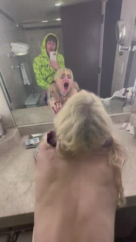 Bathroom blonde Cheerleader Mirror Moaning Pigtails Pool Schoolgirl Sex Porn GIF