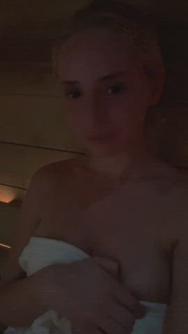 Barely Legal blondie titties Sauna Tanlines young boobs Porn GIF