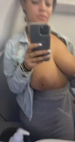 Airplane Amateur large boobies breasts Camgirl black MILF Selfie breasts Porn GIF