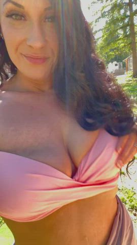 giant Nipples massive titties boobies Bouncing breasts humongous breasts Natural titties Outdoor Pierced Swimsuit Porn GIF