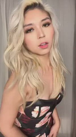 asian yellow-haired chinese Clothed Dancing Dress Seduction Small boobies TikTok Porn GIF