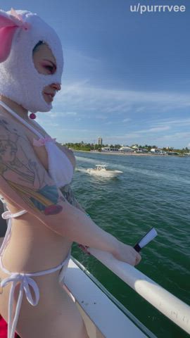 gigantic boobies Bikini Boat Exhibitionism Exhibitionist Exposed Flashing Party Public Porn GIF
