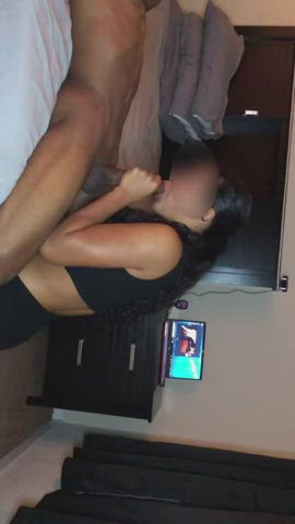 Amateur BBC massive rod oral sex Cuckold Hotwife hispanic Monster penis OnlyFans Porn GIF