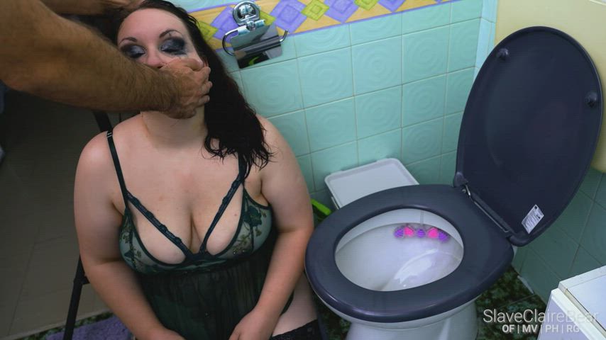 Choking Chubby Face Slapping undergarment Rough Slapping Slave Spit Toilet Porn GIF