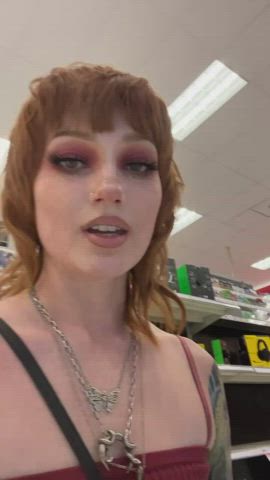 Gamer whore gf girl POV Public vagina redhead Porn GIF