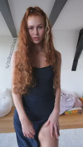 ass Dress Natural skinny ginger head Seduction Tease young Upskirt Porn GIF