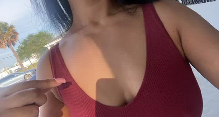breasts Brunette Flashing hispanic MILF Natural tits Nipples Outdoor Public Porn GIF