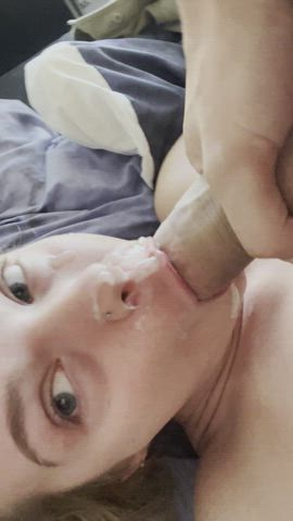 bj cum spunk In Mouth Cumshot Face Fuck Facial Small melons swallowing breasts Porn GIF